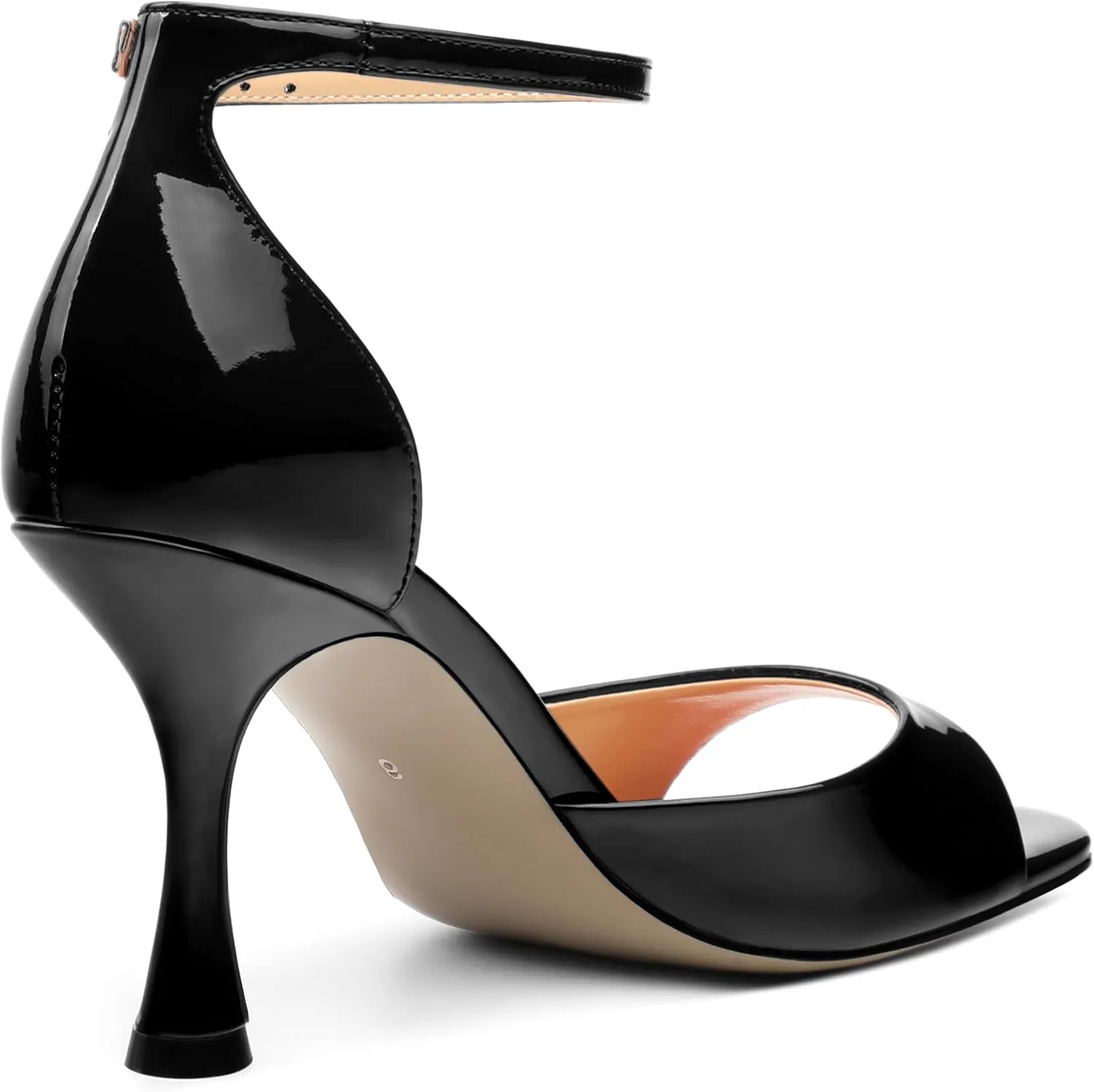 AMBELIGHT Women's Sexy Stiletto High Kitten Patent Heels Ankle Strap Buckle Round Peep Open Toe Sandals Elegant Dress Office Party Wedding Shoes For Women 3.5 Inch