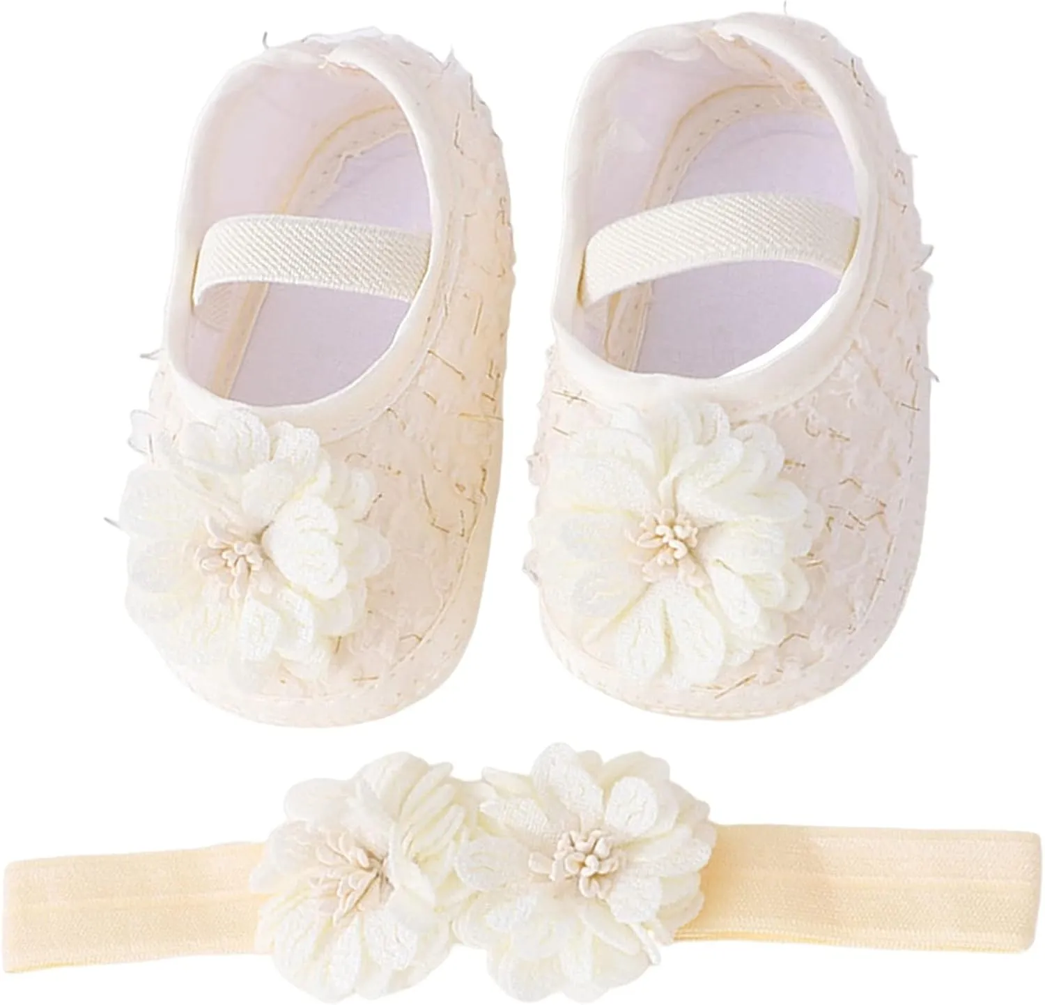 Baby Shoes with Hair Band Fashion Soft Soled Toddler Shoes Versatile Dress Flower Princess Shoes Little Girl Wide Shoes