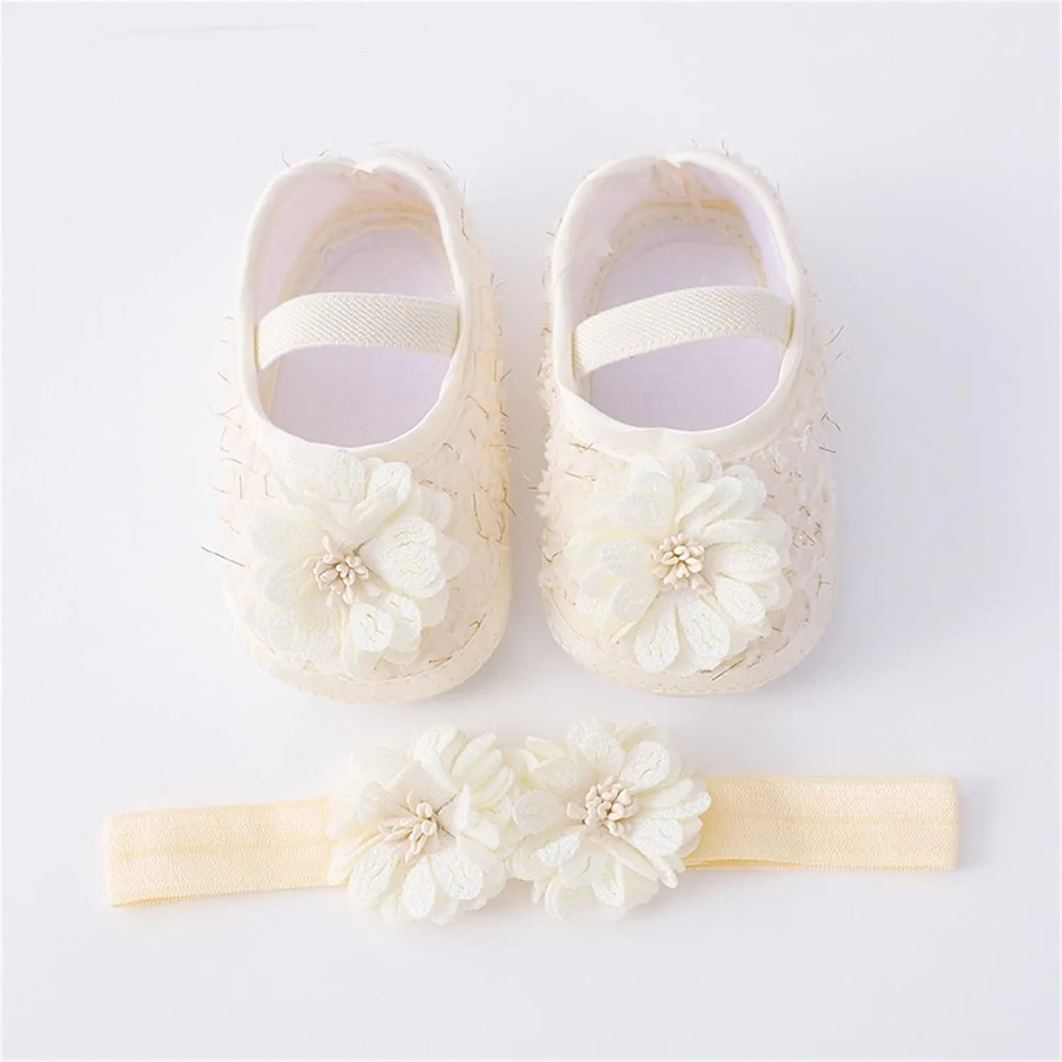 Baby Shoes with Hair Band Fashion Soft Soled Toddler Shoes Versatile Dress Flower Princess Shoes Little Girl Wide Shoes