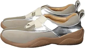 Ballet Sneakers for Woman Leather Trendy Metallic Hook and Loop Wide Box Ballerina Platform Heel Fancy Retro Soft Ballet Shoes 2025 Spring Summer Fashionable