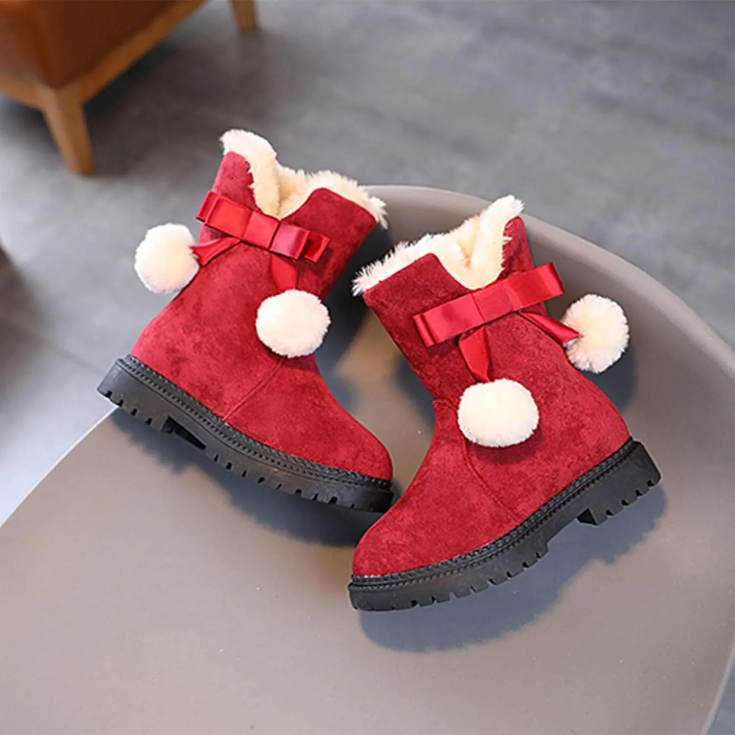 Boys Fr Lined Boots Toddler Baby Girls Winter Warm Furry Plush Snow Booties Cozy Slip On With Zipper Flat Shoes