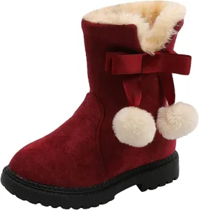 Boys Fr Lined Boots Toddler Baby Girls Winter Warm Furry Plush Snow Booties Cozy Slip On With Zipper Flat Shoes