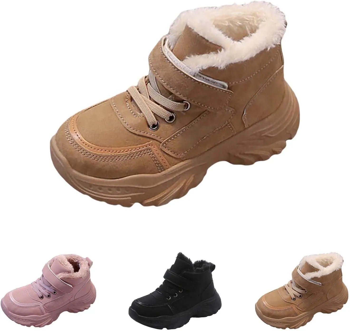 Boys Girls Snow Ankle Boots Winter Slip On Warm  Lined Lightweight Water-Proof Cold Weather Sport Shoes