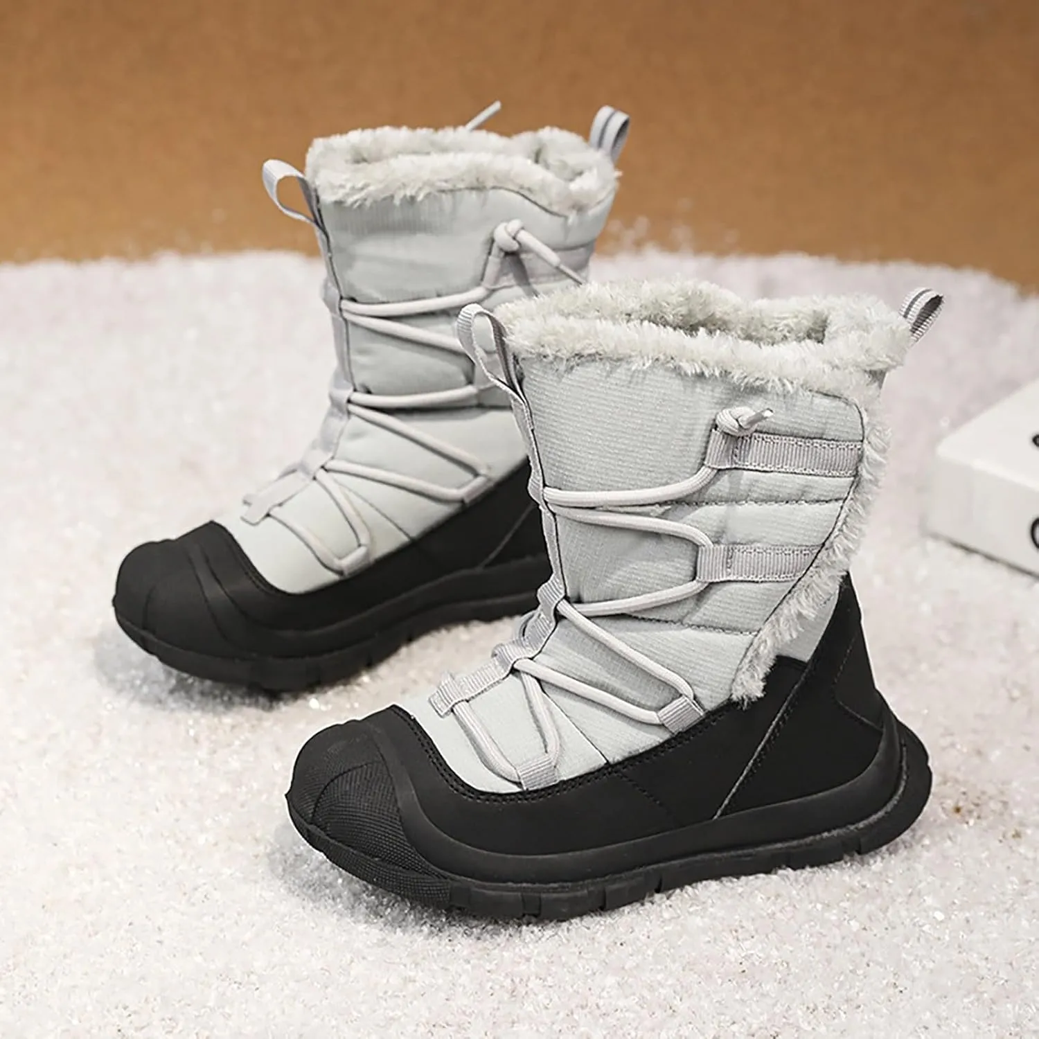 Boys Kids Snow Boots Winter Water-Proof Non Slip Platform Cold Weather Insulated Shoes Outdoor Hiking Sneakers