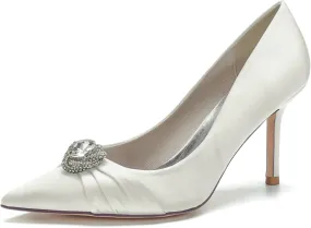 Bridal Shoes Women's Closed Toe Stiletto Bridal Evening Party Wedding Dress Shoes with Crystal,Ivory,12