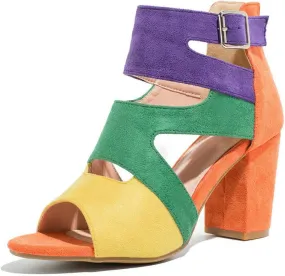 DINTAHA Peep Toe Booties Women,Cutout Caged Heeled Gladiator Sandals,Strappy Block Heels