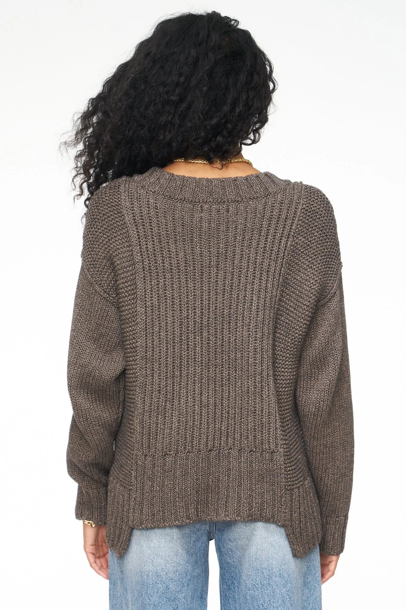 Drea Seamed V Neck Sweater - Chocolate Marl