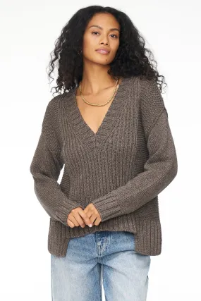Drea Seamed V Neck Sweater - Chocolate Marl