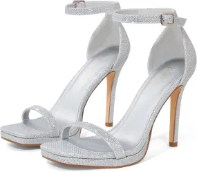 Elisabet Tang Women's 4.3 Inch Platform High Heeled Sandals Strappy Stiletto Open Square Toe Heel with Ankle Strap at Wedding Party Prom Work Dating