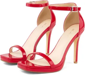 Elisabet Tang Women's 4.3 Inch Platform High Heeled Sandals Strappy Stiletto Open Square Toe Heel with Ankle Strap at Wedding Party Prom Work Dating