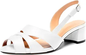 Esvowido Women's Block Heel Sandals Peep Toe Low Heels Slingback Sandals Chunky Heels Ankle Strap Summer Shoes 2 Inch