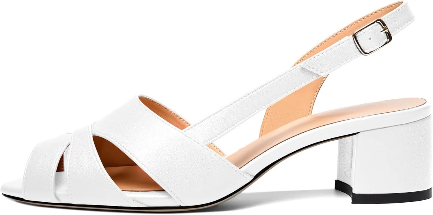 Esvowido Women's Block Heel Sandals Peep Toe Low Heels Slingback Sandals Chunky Heels Ankle Strap Summer Shoes 2 Inch