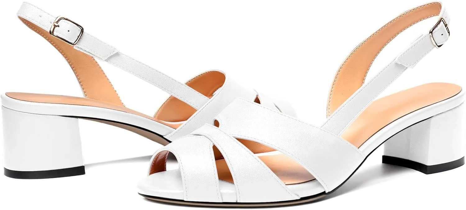 Esvowido Women's Block Heel Sandals Peep Toe Low Heels Slingback Sandals Chunky Heels Ankle Strap Summer Shoes 2 Inch