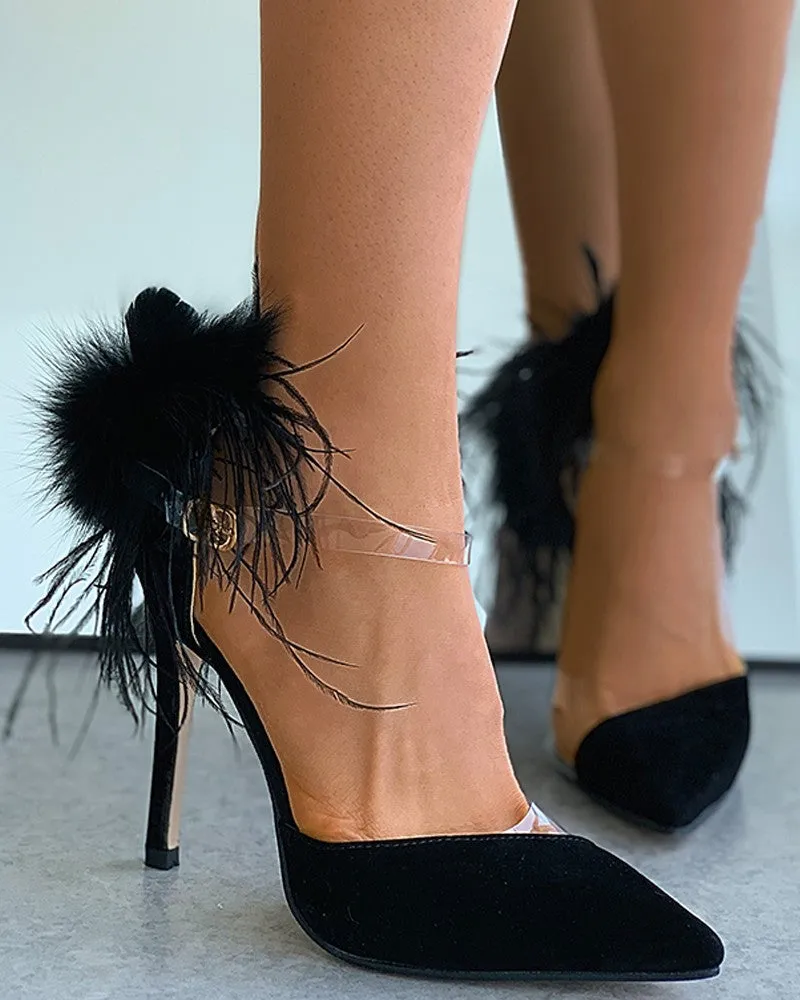 Feather Detail Clear Perspex Stiletto Heels