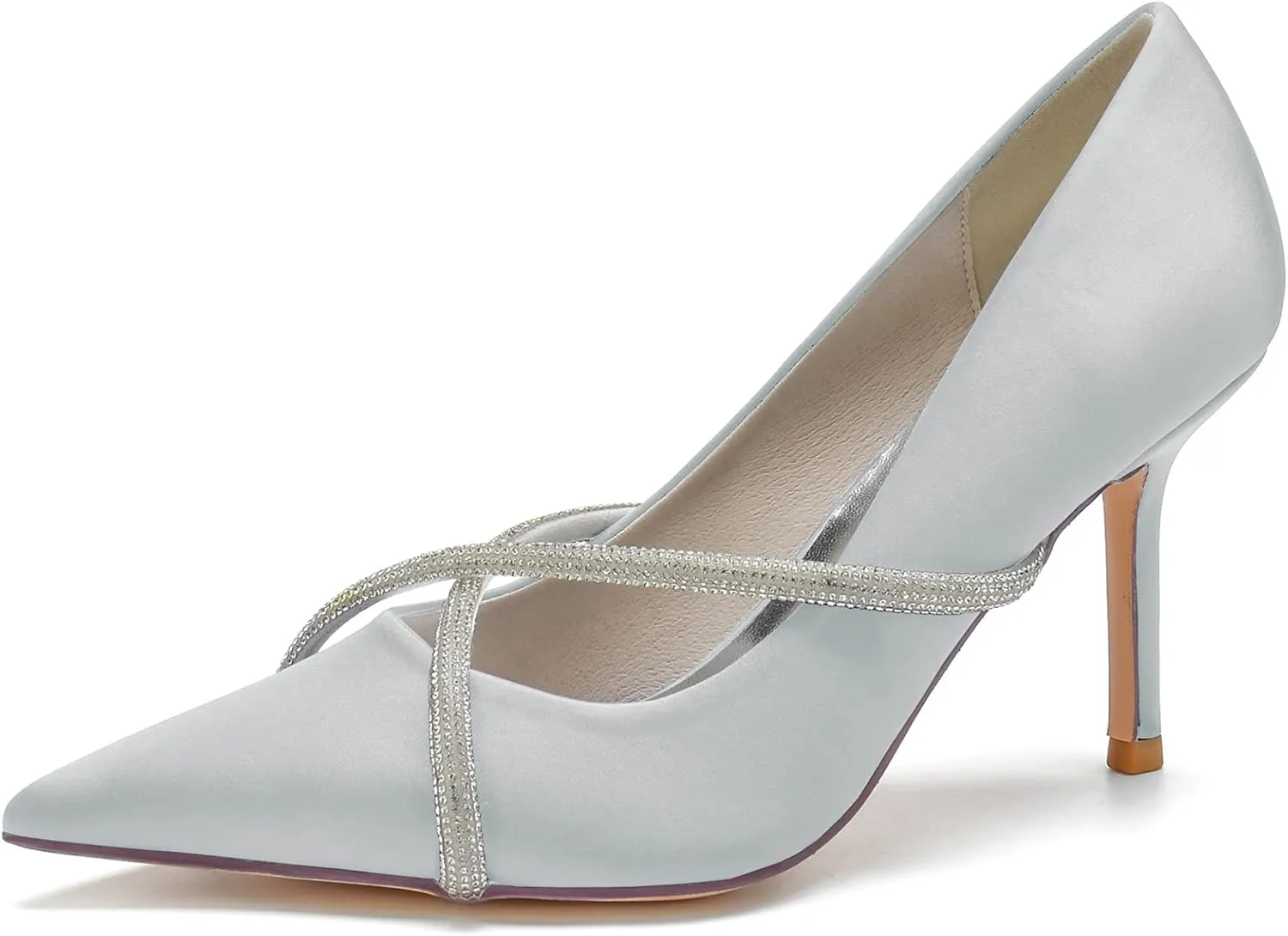 FufoneUS Bridal Shoes Stilettos 3 Inch Slip on Formal Dress Shoes for Ladies Wedding Party Evening Work,Silver,8