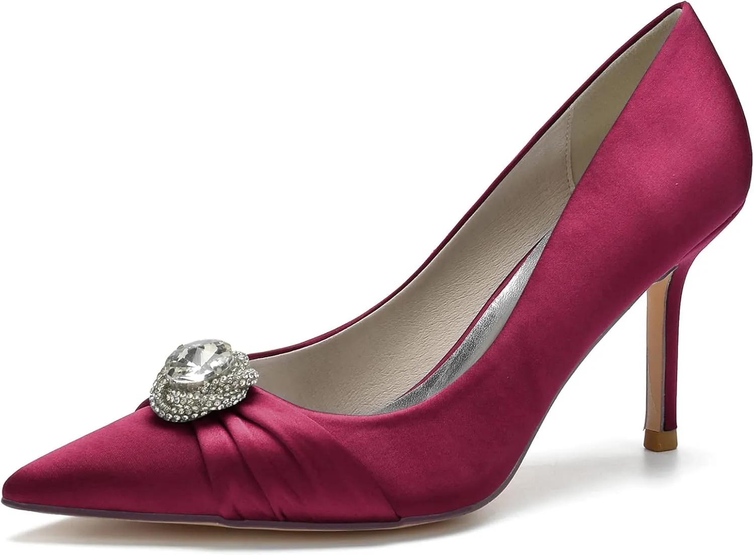 FufoneUS Bridal Shoes Women's Closed Toe Stiletto Bridal Evening Party Wedding Dress Shoes with Crystal,Burgundy,5