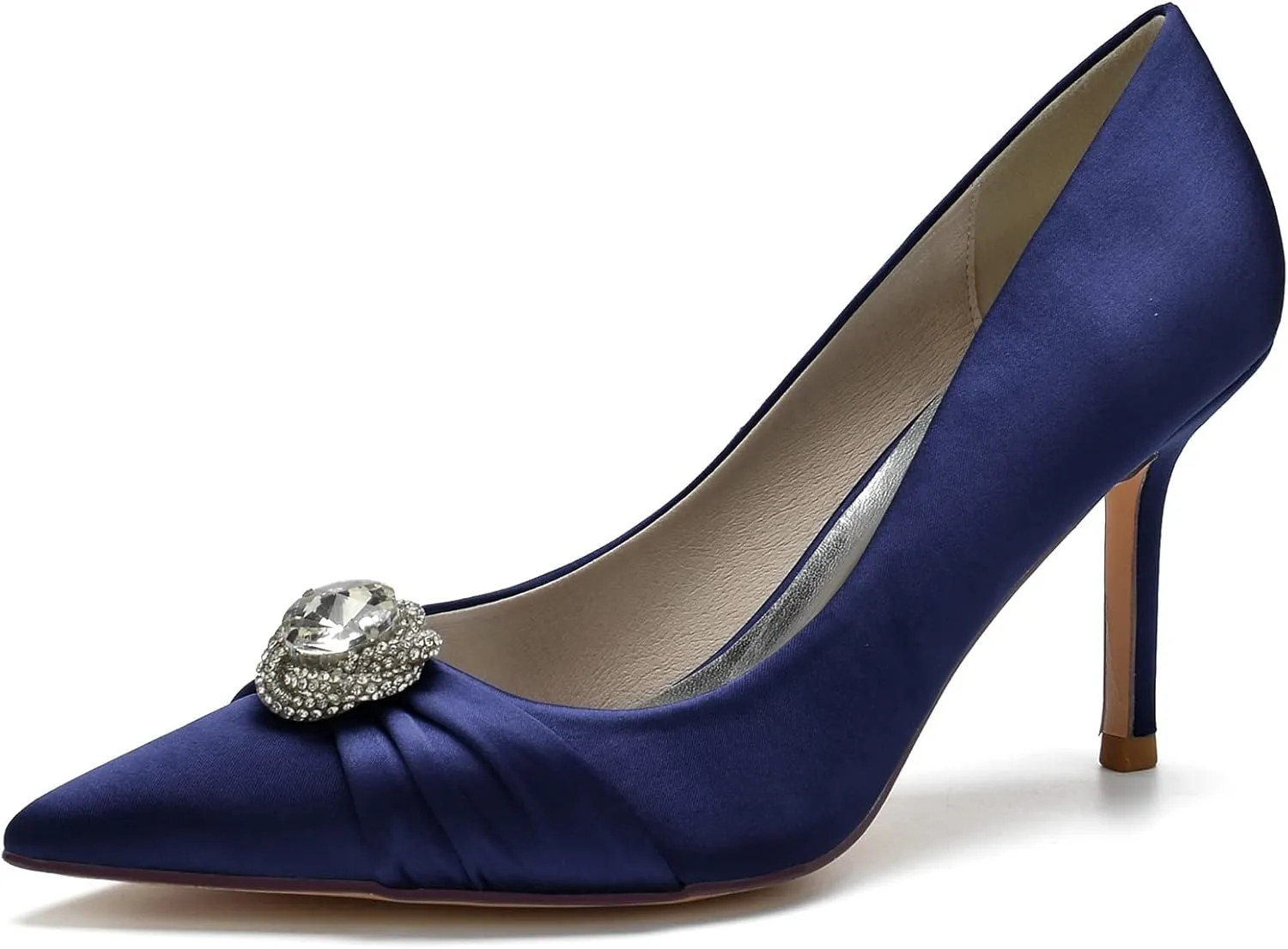 FufoneUS Bridal Shoes Women's Closed Toe Stiletto Bridal Evening Party Wedding Dress Shoes with Crystal,Dark Blue,7