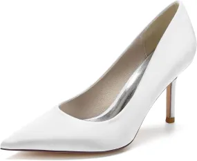 FufoneUS Wedding Bridal Shoes Women's Stiletto High Heel Dress Pumps Pointed Toe Evening Party Shoes,White,8