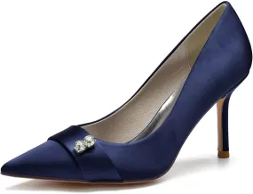 FufoneUS Women's Bridal Shoes Closed Toe 3.35" Stiletto Heel Lace Satin Pumps Evening Wedding Heels,Dark Blue,10 FufoneUS Women's Bridal Shoes Closed Toe 3.35" Stiletto Heel Lace Satin Pumps Evening Wedding Heels,Dark Blue,10