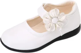 Girls Mary Jane School 𝗨niform Shoes Non-Slip Hook and Loop Princess Flower Flat𝘀 for Birthday Wedding Par𝘁y