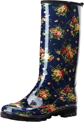 HISEA Women's Rain Boots Waterproof Garden Shoes Colorful Printed Knee High Rubber Boots Anti-Slipping Rainboots for Ladies with Comfort Insole Tall Wellington Rain Shoes