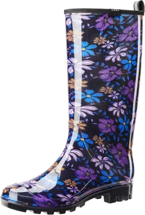 HISEA Women's Rain Boots Waterproof Garden Shoes Colorful Printed Knee High Rubber Boots Anti-Slipping Rainboots for Ladies with Comfort Insole Tall Wellington Rain Shoes