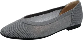 HROYL Women's Mesh Ballet Flats Shoes Square Toe Comfortable Dressy Slip On Knit Ballet Flat Model XTZ-F308-YS