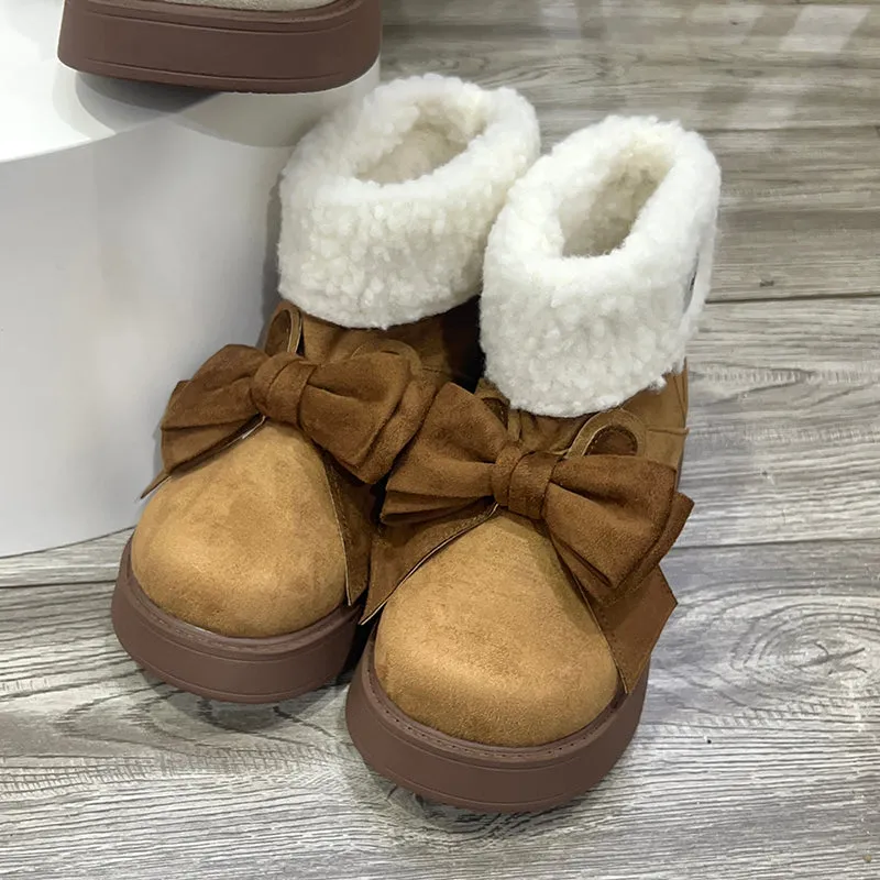 Japanese Lolita cute bowknot Fleece snow boots