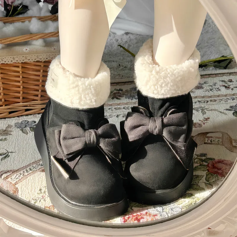 Japanese Lolita cute bowknot Fleece snow boots