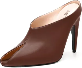 JUSTDANNI Mules for Women Heels Peep Open Toe Stiletto High Heel Sandals Slingback Slip On Comfortable Casual Wedding Office Dating Dress Shoes