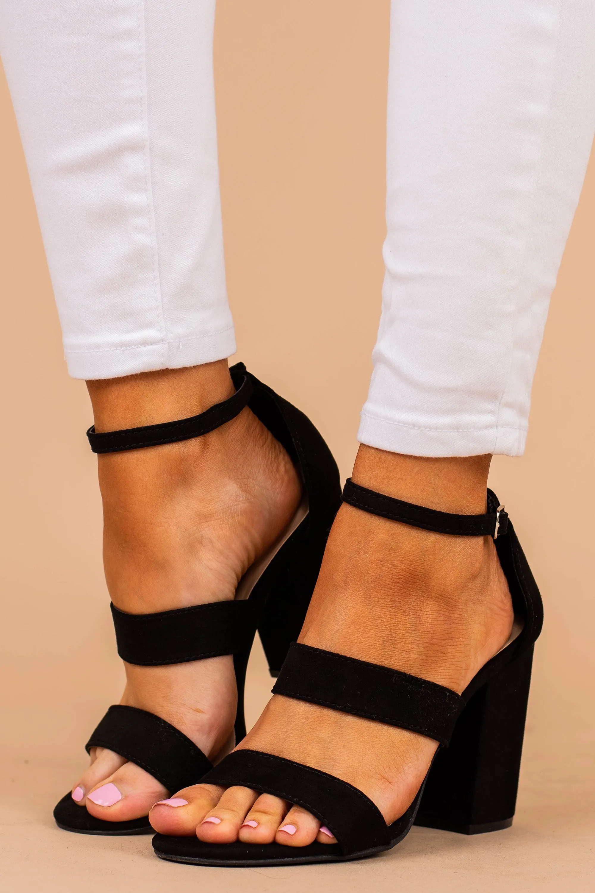 Keep Your Eye On Me Black Strappy Heels