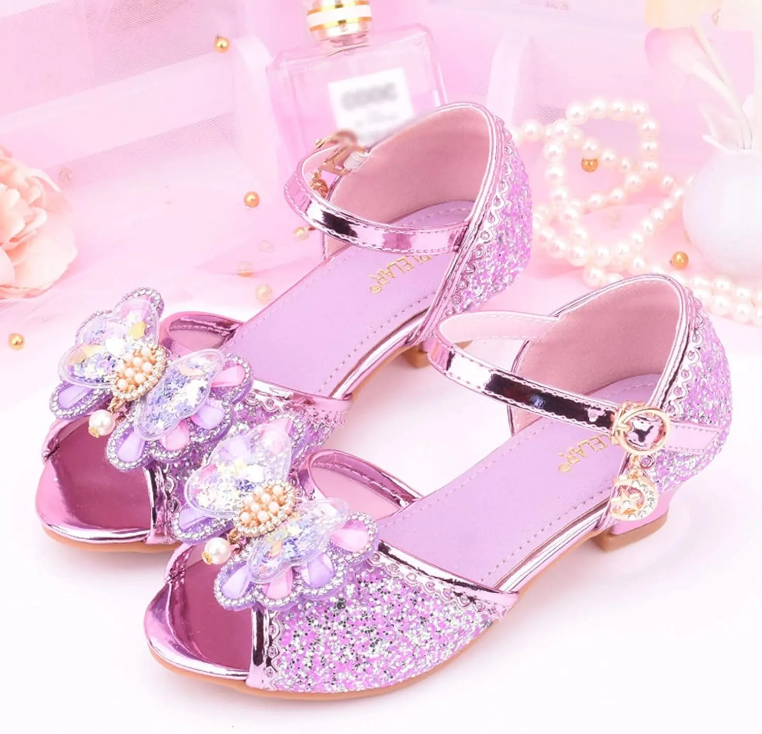 Kids Girls Glitter Butterfly Sandals Sequin hinestone Dress Shoes Little/Big Kids Princess Fashion Shiny Shoes