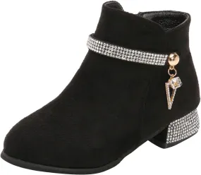 Kids Girls Low Heel Ankle Boots Side Zipper Slip On Dress Shoes Fall Winter Outdoor Casual Booties School Shoes