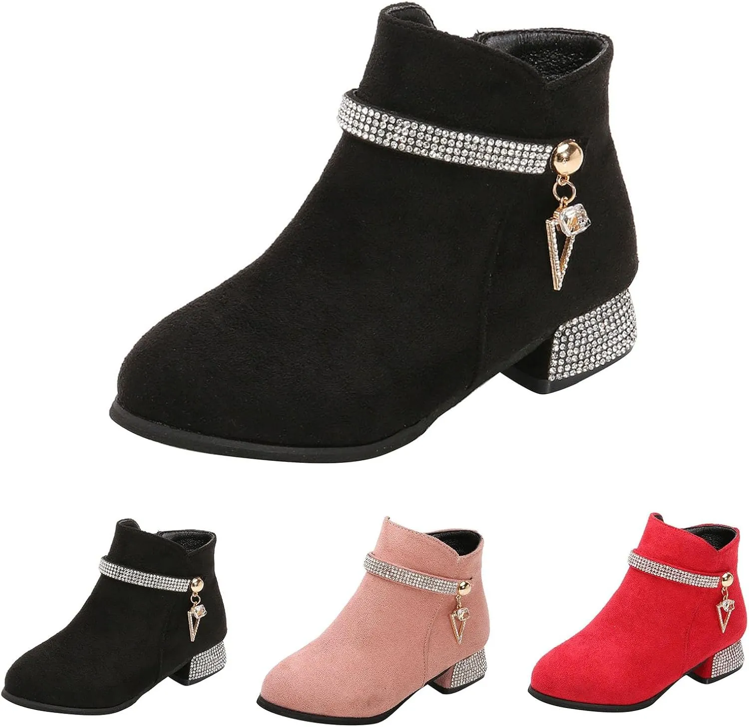 Kids Girls Low Heel Ankle Boots Side Zipper Slip On Dress Shoes Fall Winter Outdoor Casual Booties School Shoes