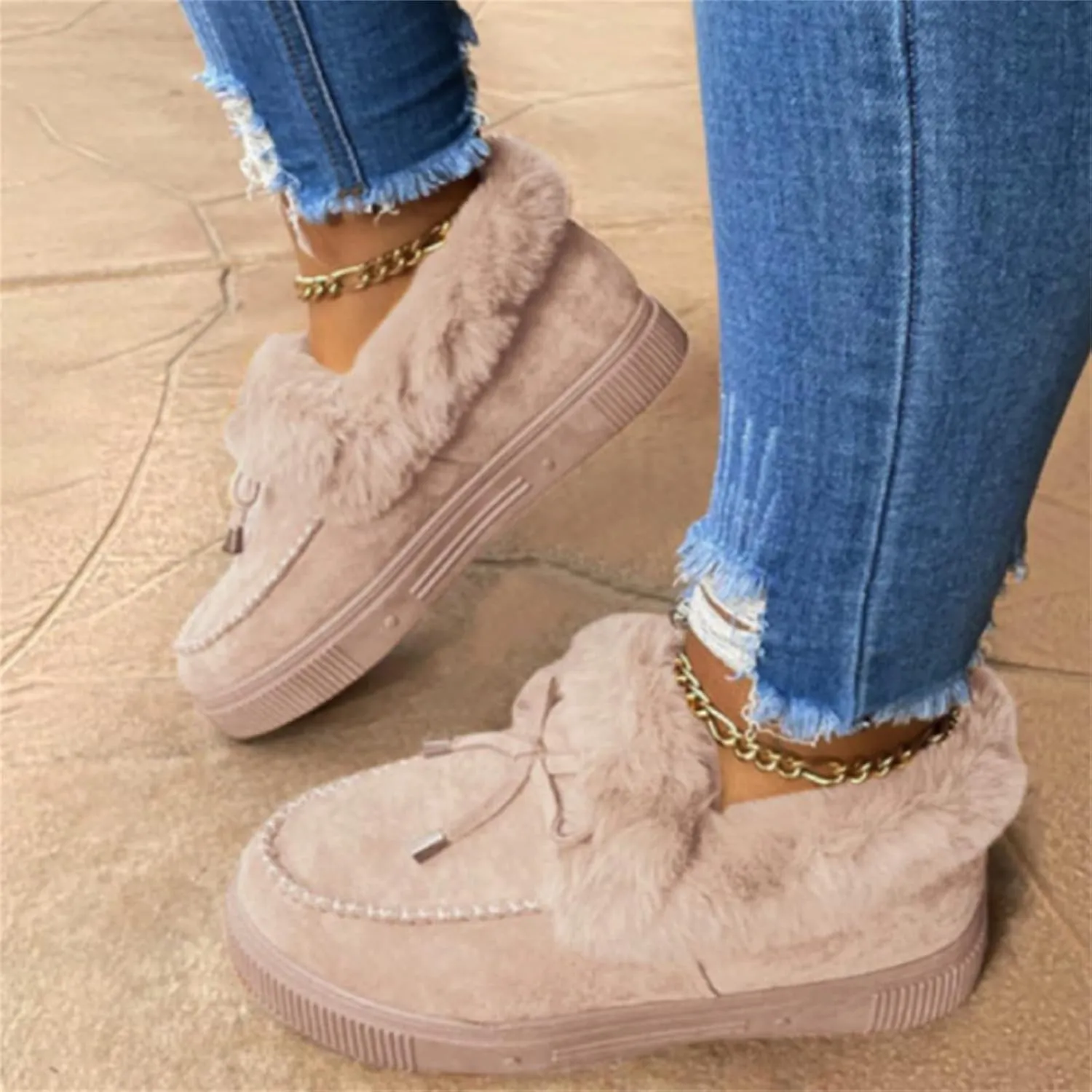 Ladmiple Boots For Women Ankle Booties Winter Warm Fur Lined Snow Short Booties Slip On Comfortable Fashion Loafers Shoes