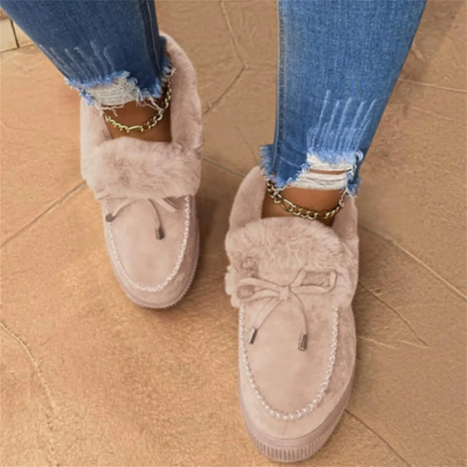 Ladmiple Boots For Women Ankle Booties Winter Warm Fur Lined Snow Short Booties Slip On Comfortable Fashion Loafers Shoes