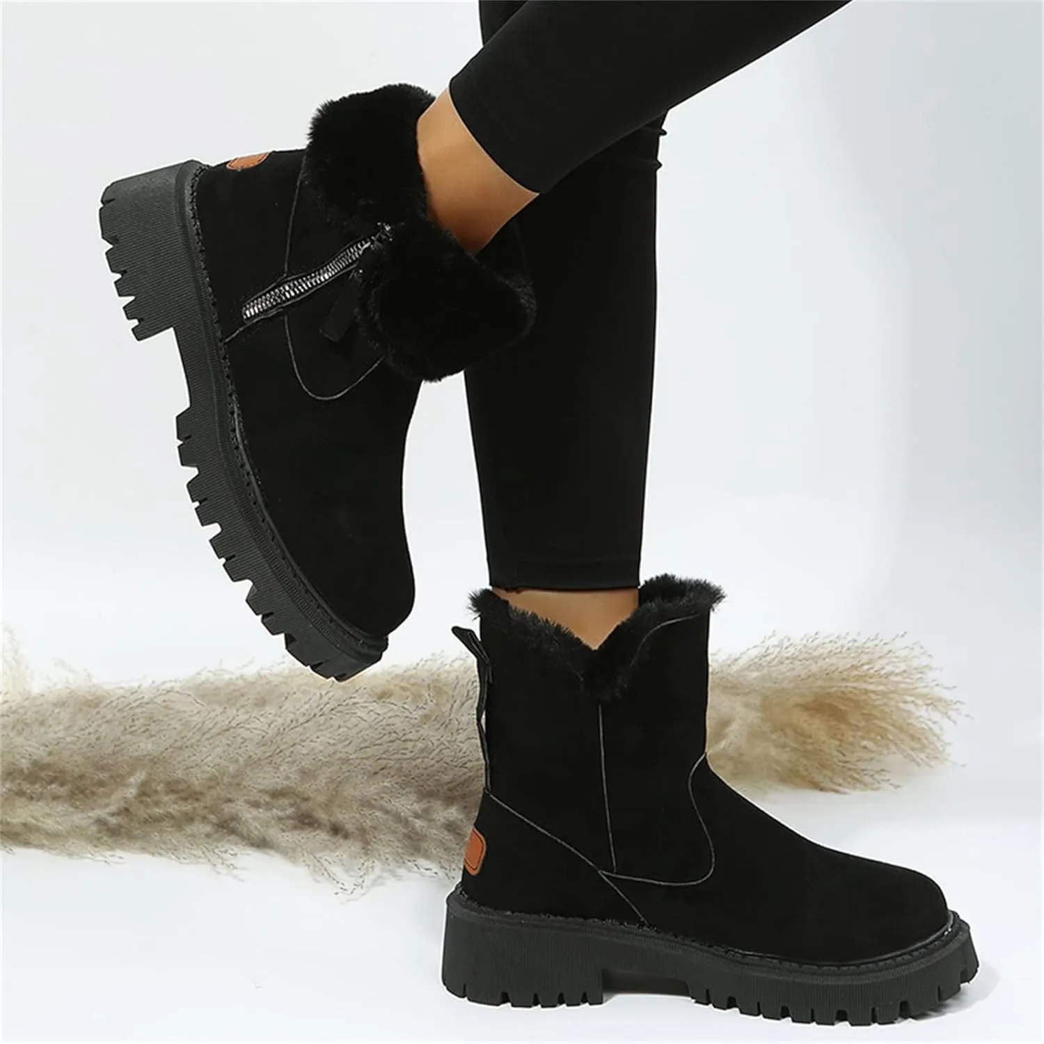 Lausiuoe Trending Winter Boots For Women 2024 Snow Boots Fuzzy Fur Lining Fashion Slip On Ankle Booties Warm Loafers Shoes