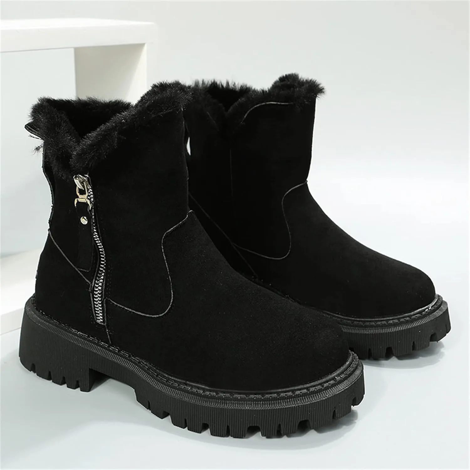 Lausiuoe Trending Winter Boots For Women 2024 Snow Boots Fuzzy Fur Lining Fashion Slip On Ankle Booties Warm Loafers Shoes