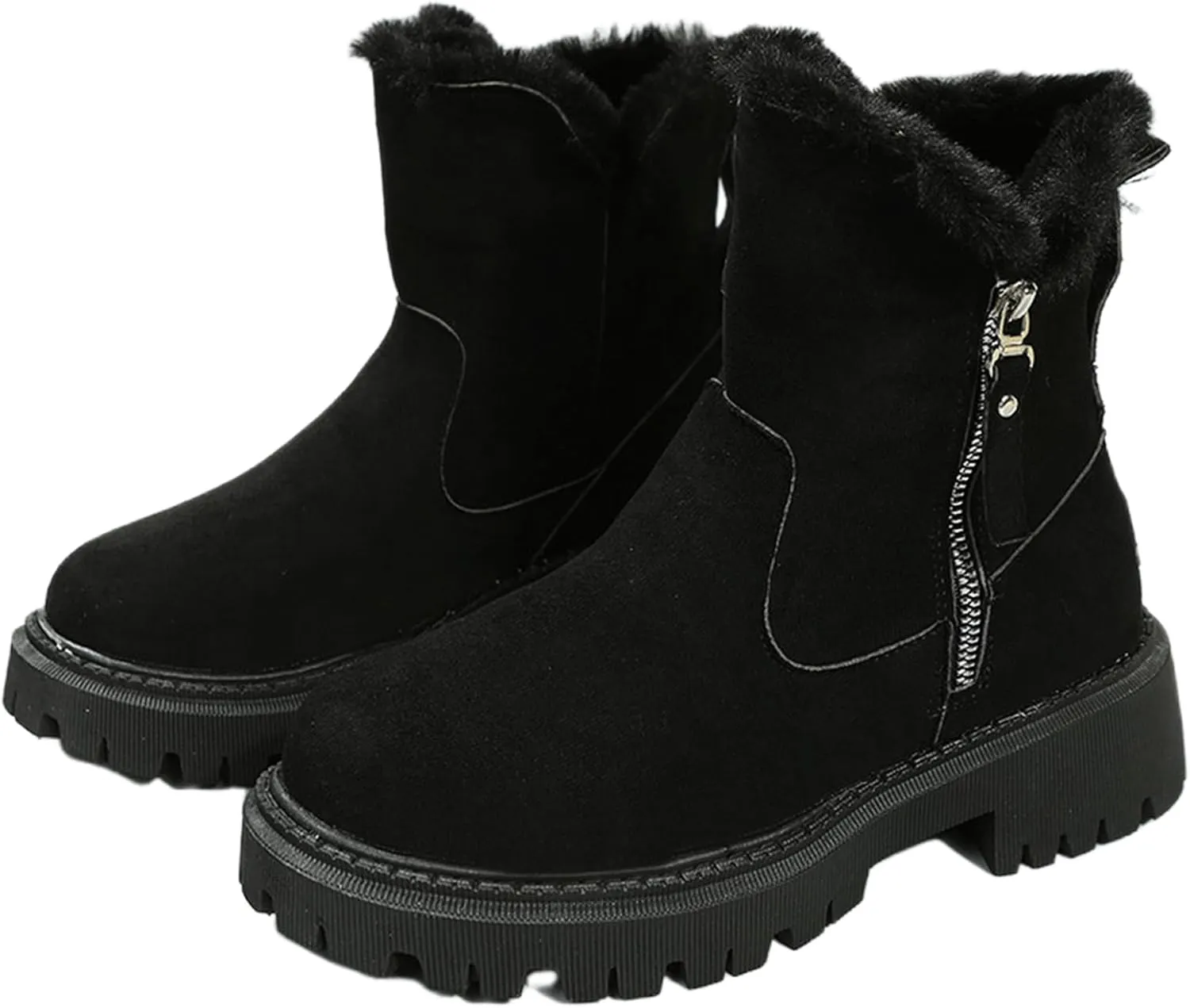 Lausiuoe Trending Winter Boots For Women 2024 Snow Boots Fuzzy Fur Lining Fashion Slip On Ankle Booties Warm Loafers Shoes