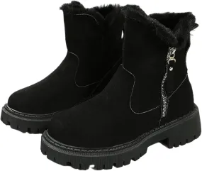 Lausiuoe Trending Winter Boots For Women 2024 Snow Boots Fuzzy Fur Lining Fashion Slip On Ankle Booties Warm Loafers Shoes