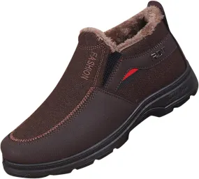 Leather Warm Fu Lined Slip On Snow Boots Winter Walking Shoes Low Top Anti-Slip Outdoor Ankle Boots Casual Shoes