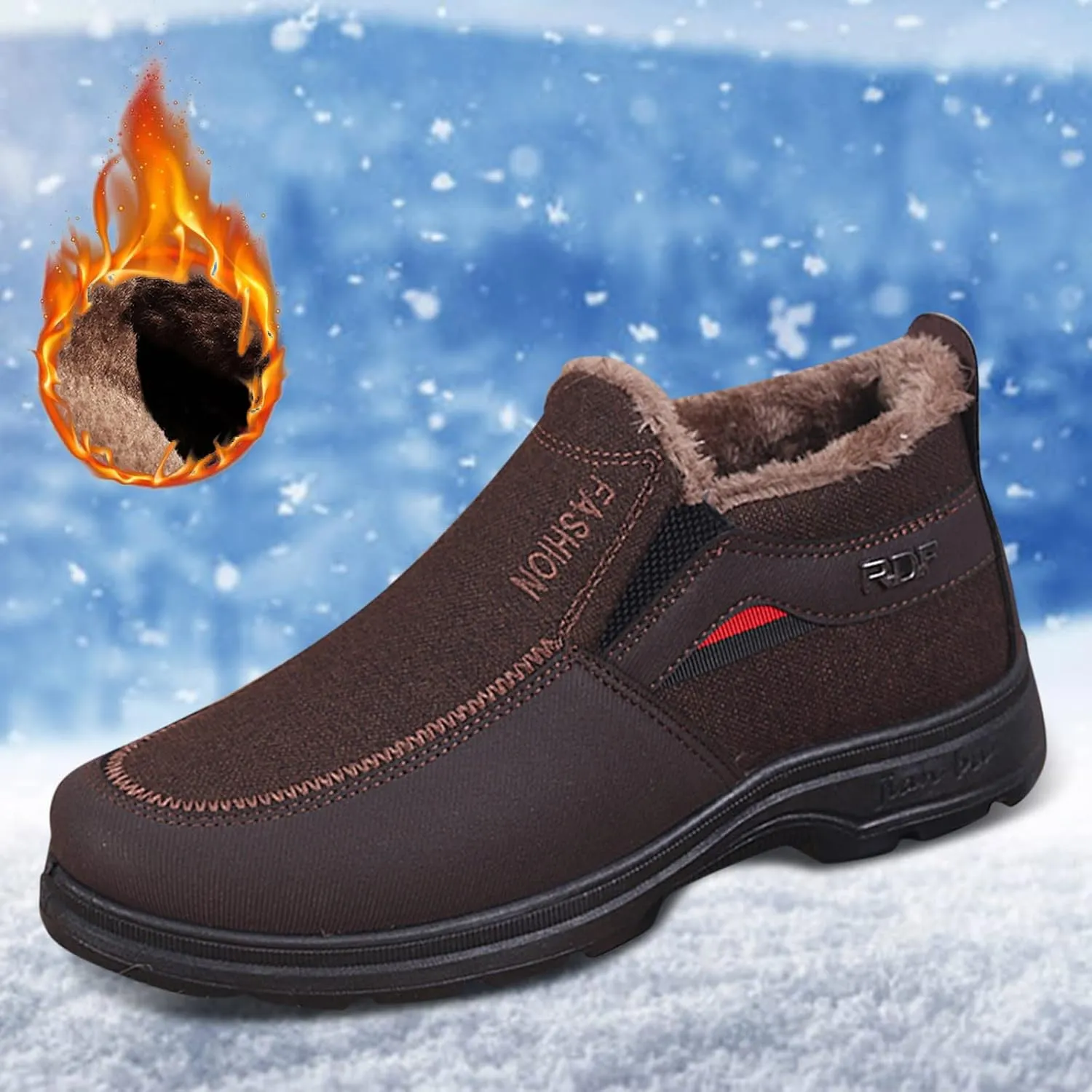 Leather Warm Fu Lined Slip On Snow Boots Winter Walking Shoes Low Top Anti-Slip Outdoor Ankle Boots Casual Shoes
