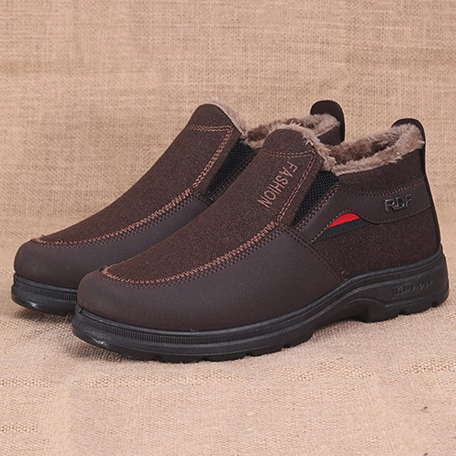 Leather Warm Fu Lined Slip On Snow Boots Winter Walking Shoes Low Top Anti-Slip Outdoor Ankle Boots Casual Shoes