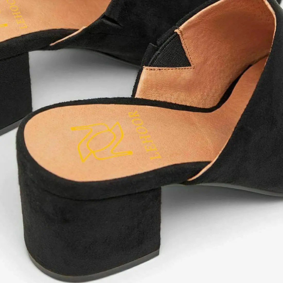 LEHOOR Women Chunky Block Heel Mules Open Peep Toe Slip On Suede Sandals 2” Mid Heels Round Toe Slides Shoes Comfortable Backless Loafers Office Work Summer Beach Slide Slippers Elegant 4-11 M US