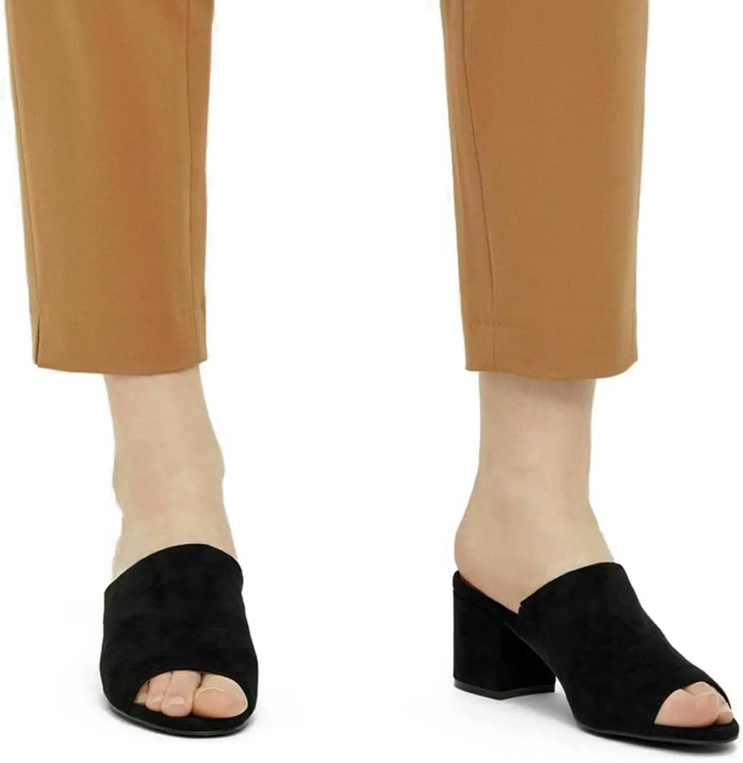 LEHOOR Women Chunky Block Heel Mules Open Peep Toe Slip On Suede Sandals 2” Mid Heels Round Toe Slides Shoes Comfortable Backless Loafers Office Work Summer Beach Slide Slippers Elegant 4-11 M US