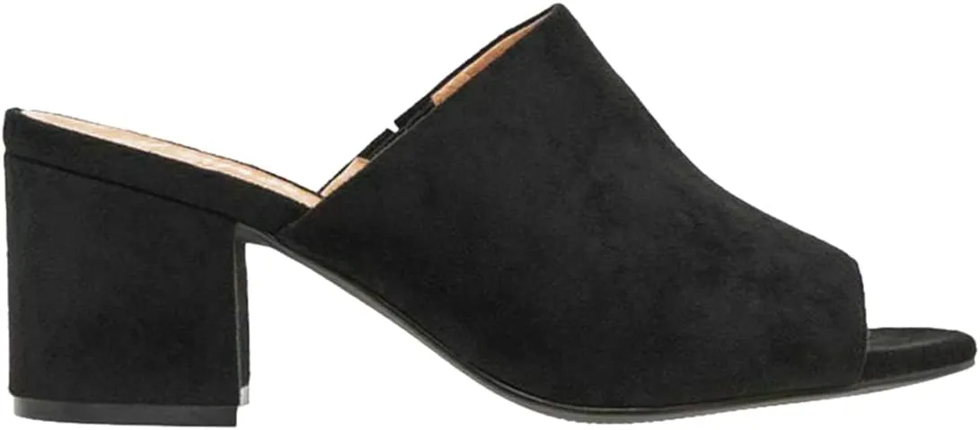 LEHOOR Women Chunky Block Heel Mules Open Peep Toe Slip On Suede Sandals 2” Mid Heels Round Toe Slides Shoes Comfortable Backless Loafers Office Work Summer Beach Slide Slippers Elegant 4-11 M US