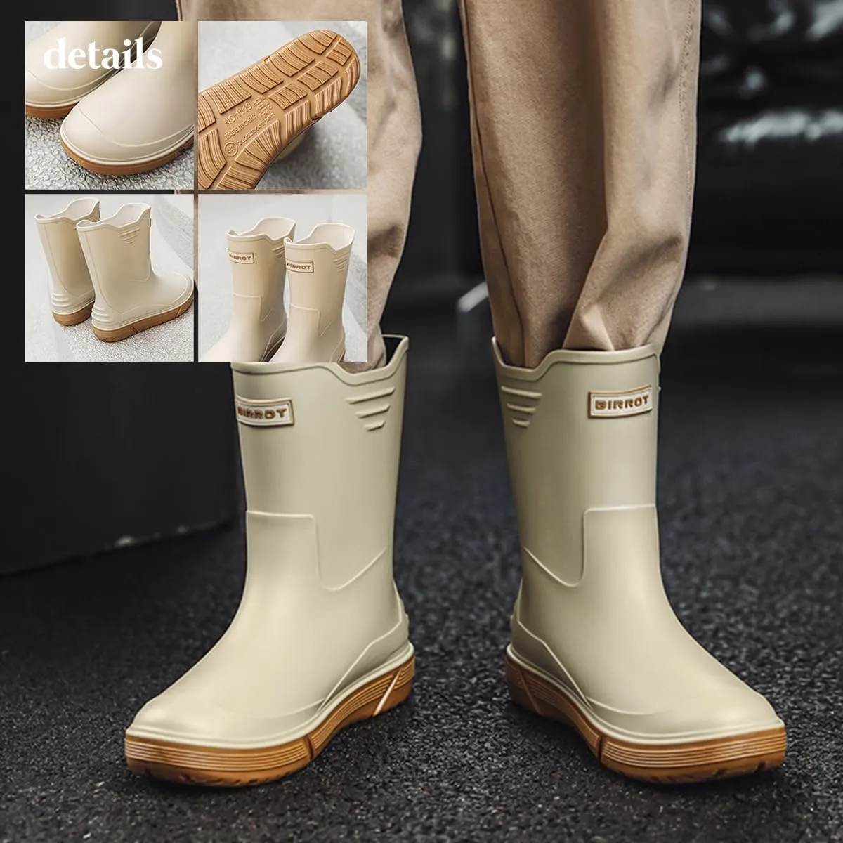 Men Mid-Calf Boots Waterproof Rain Boots Outdoor Garden Shoes