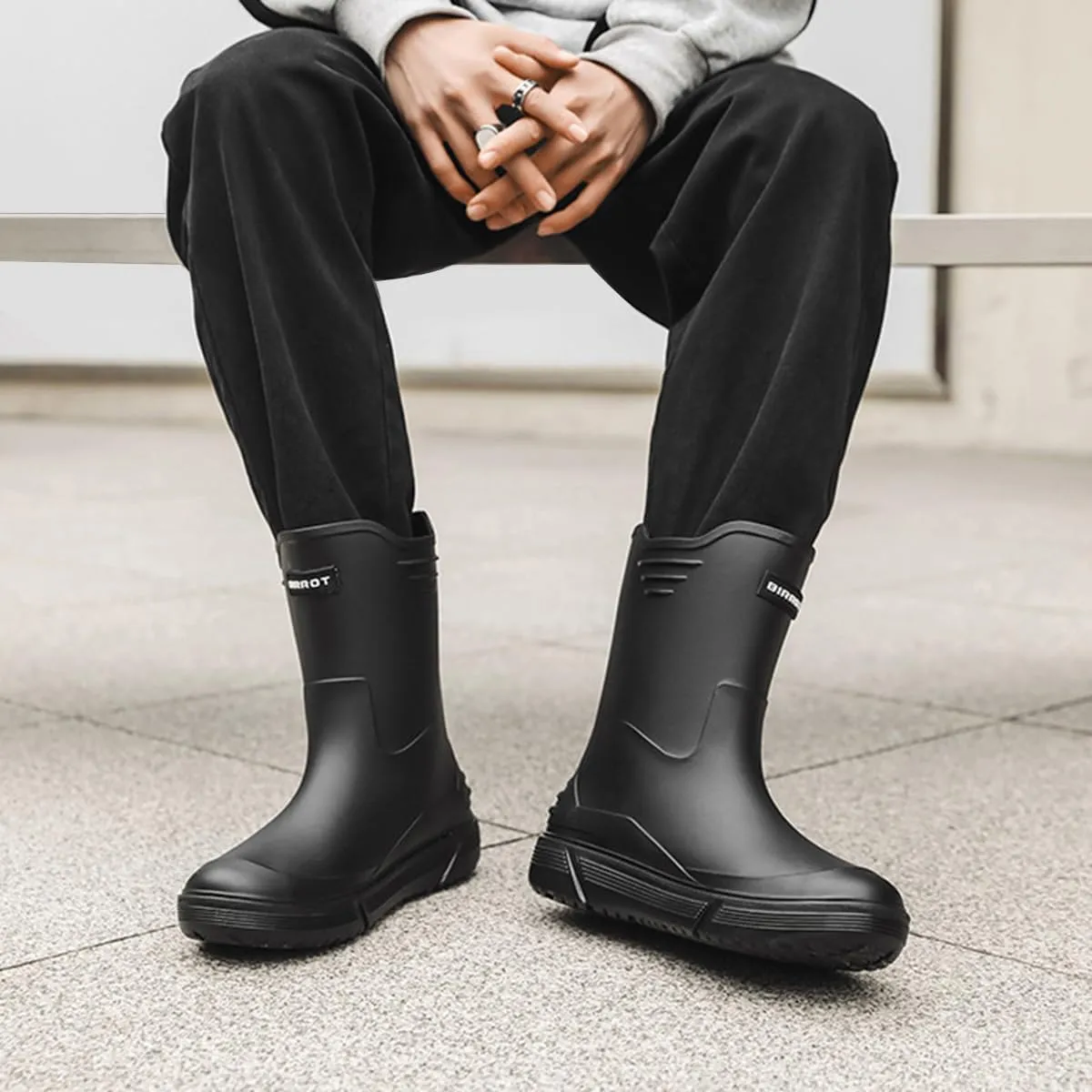Men Mid-Calf Boots Waterproof Rain Boots Outdoor Garden Shoes