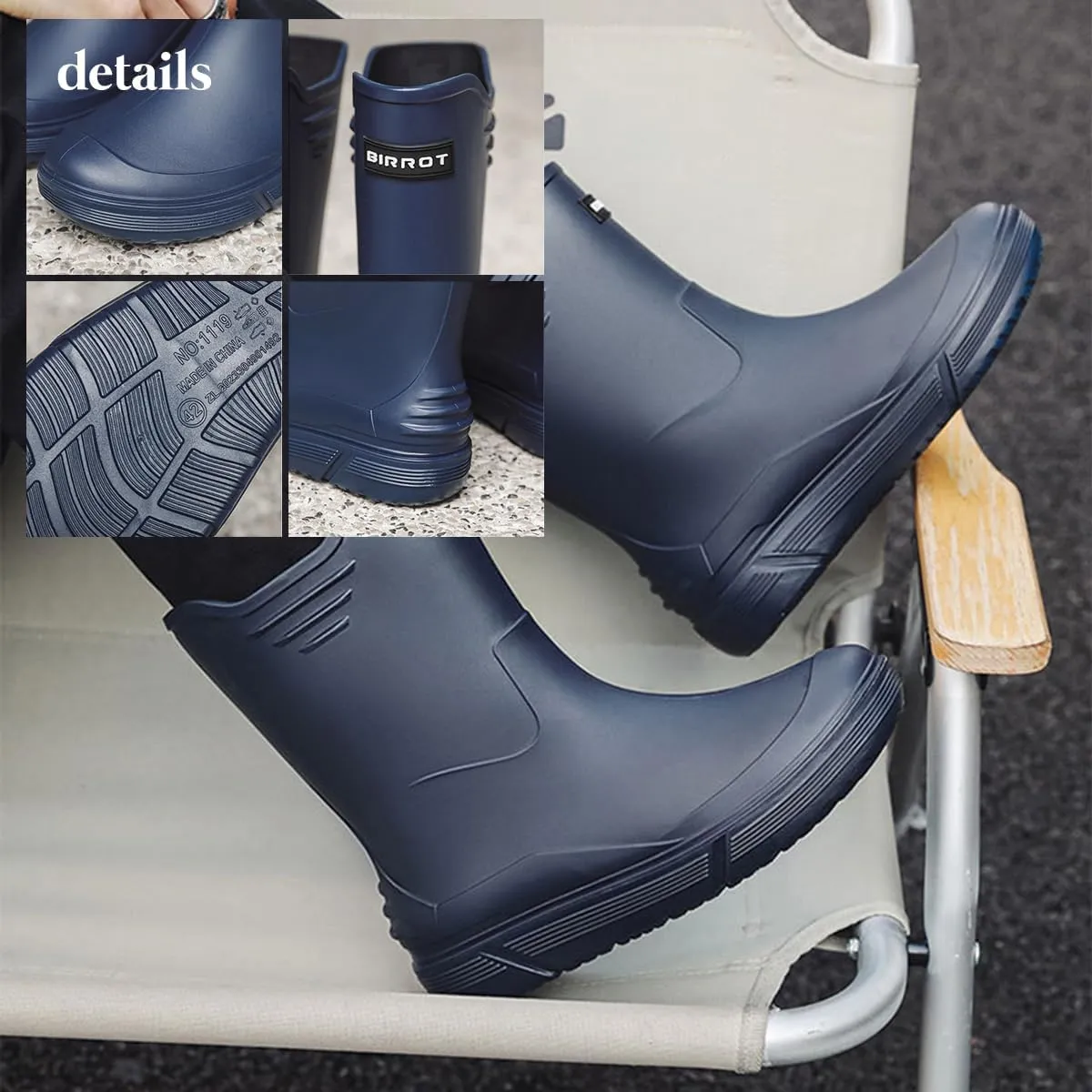 Men Mid-Calf Boots Waterproof Rain Boots Outdoor Garden Shoes