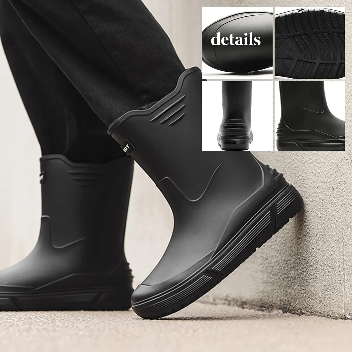 Men Mid-Calf Boots Waterproof Rain Boots Outdoor Garden Shoes
